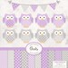 Premium Owl Clipart, Vectors & Digital Papers in Lavender With Grey ...