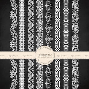 Premium Lace Borders, Lace Border Clip Art, Vector Lace, Vector Borders, Digital Lace Scrapbook Borders, Decorative Borders