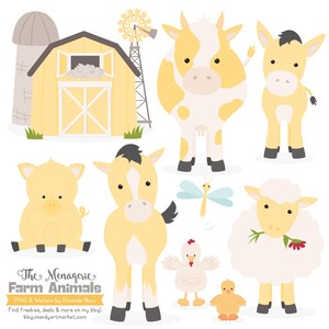 Premium Yellow Farm Animals Clip Art & Vectors - Yellow Farm Animals Clipart, Farm Animal Vectors, Barn Yard Clipart, Cow Clip Art