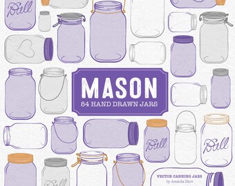 Professional Mason Jar Clipart in Purple - Mason Jar Clipart, Glass Jar Clipart, Preserve Jar, Jam Jars, Mason Jars