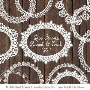 White Round Lace Frames Clipart & Vectors - White Lace Frames, White Vector Lace