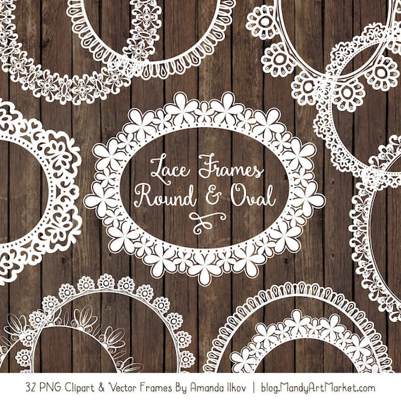 White Round Lace Frames Clipart & Vectors White Lace Frames | Etsy