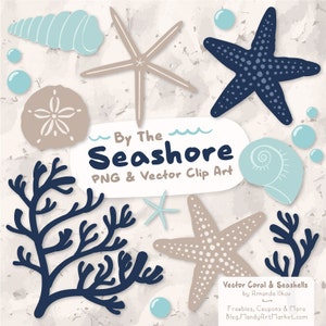Premium Seashells Clipart & Vector Set - Navy Seashells, Seashells Clip Art, Seashells Vectors, Coral Clipart, Coral Vector