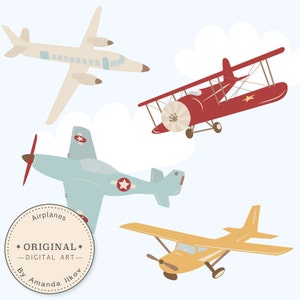 Professionelle Flugzeug Clipart & Airlplane Vektoren - Flugzeug ClipArt, Flugzeuge ClipArt, Vintage Flugzeuge, Biplane Clipart