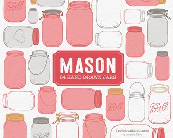 Professional Mason Jar Clipart in Coral  - Mason Jar Clipart, Glass Jar Clipart, Preserve Jar Clipart, Jam Jars, Mason Jars