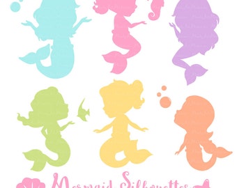 Professional Mermaid Silhouettes Clipart in Fresh Girl - bright Mermaids, Mermaid Clipart, Mermaid Vectors