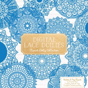 Premium Large Blue Lace Doily Vectors - Doily Clipart Images, Digital Vector Doilies, Blue Clipart Doily
