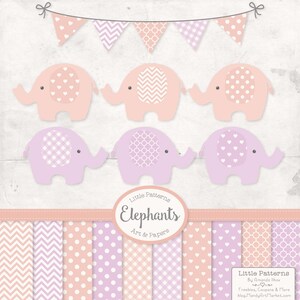 Premium Elephant Clipart, Vectors & Digital Papers in Grandmas Garden - Girls Pastel Elephant Clip Art, Elephant Vectors, Baby Elephants
