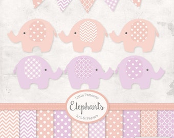 Premium Elephant Clipart, Vectors & Digital Papers in Grandmas Garden - Girls Pastel Elephant Clip Art, Elephant Vectors, Baby Elephants