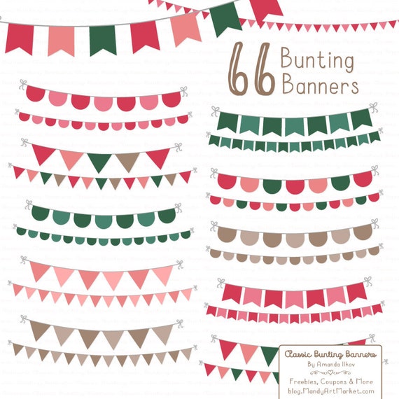 Professional Bunting Banner Clipart Vectors In Rose Garden Etsy