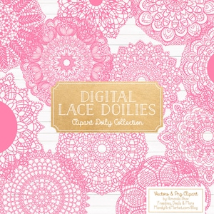 Premium Large Pink Lace Doily Vectors - Doily Clipart Images, Digital Vector Doilies, Pink Clipart Doily