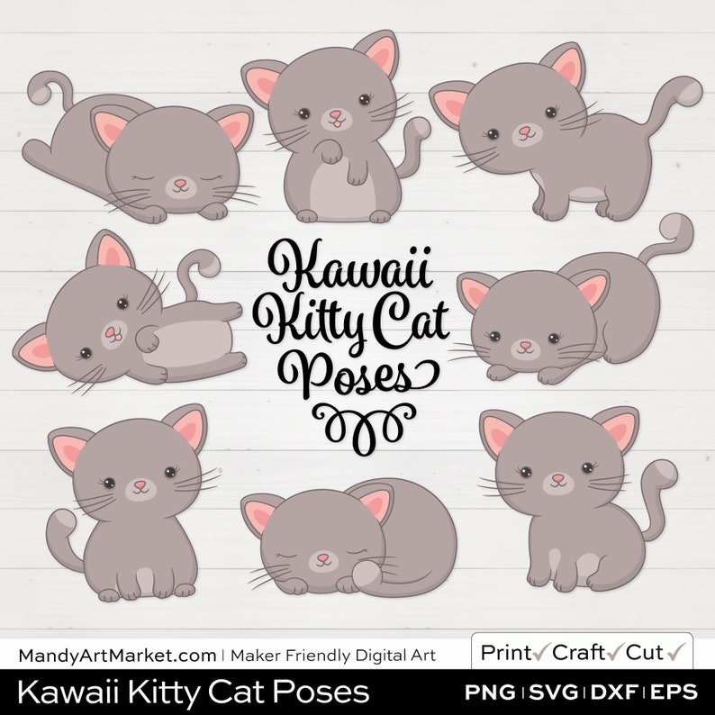 Professional Cute Cat Clipart in Warm Taupe PNG & EPS Vector Formats Includes 32 Cute Kitten Digital Art Pose Variations image 1