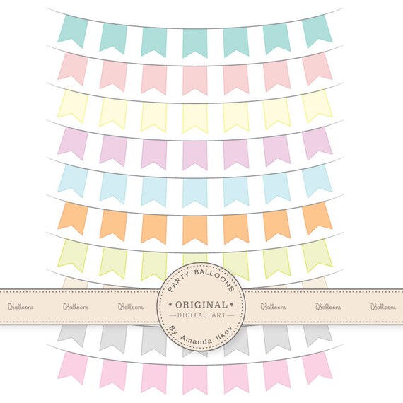 Premium Pastel Bunting Banners Clipart For Digital Scraps Etsy