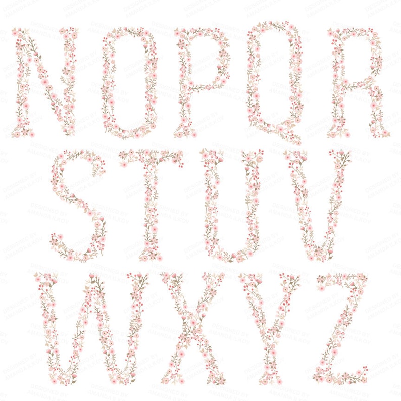 Professional Floral Alphabet Clipart & Vectors Soft Pink Floral Monogram, Floral Alphabet Clip Art, Floral Letters, Wedding Clipart image 5