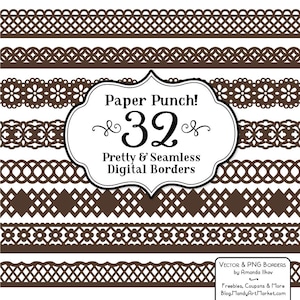 32 Premium Chocolate Paper Punch Lace Borders Clipart & Vectors - Brown Lace Border, Scrapbook Borders, Digital Lace, Lace Vector