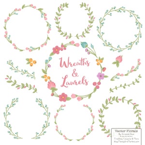 Premium Floral Wreaths & Laurels in Garden Party - Summer Flower Wreath, Wreath Clipart, Laurel Clipart, Vector Wreaths, Vector Laurels