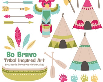 Professional Tribal Clipart & Vectors - Tribal Clip Art, Tipi Clipart, Tipi Clip Art, Tribal Vectors, Feather Clipart, Totem Pol