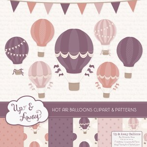 Buff Hot Air Balloons Clipart with Digital Papers - neutral hot air balloons clipart, hot air balloons vectors