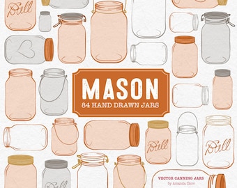 Professional Mason Jar Clipart in Pumpkin - Mason Jar Clipart, Glass Jar Clipart, Preserve Jar, Jam Jars, Mason Jars