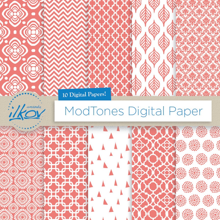 Modern Geometric Pattern Digital Papers Pantone Cayenne for ...