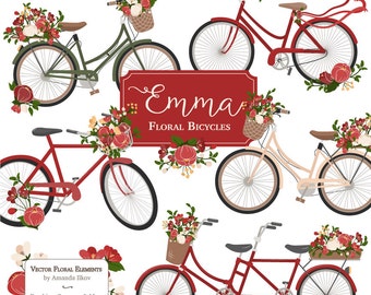 Emma Floral Bicycle Clipart & Vectors in Christmas - christmas bicycles, flower bicycle clipart, floral bicycle, tandem bicycle, christmas