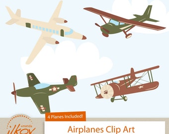 Professional Airplane Clipart for Digital Scrapbooking, Crafting, Invitations, Web - Green and Brown Airplanees