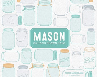 Professional Mason Jar Clipart in Aqua  - Mason Jar Clipart, Glass Jar Clipart, Preserve Jar Clipart, Jam Jars, Mason Jars
