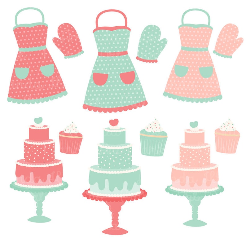 Professional Baking Clipart & Vectors in Mint and Coral Kitchen Clipart, Baking Vectors, Baking Clip Art, Cooking Clipart, Apron Clipart image 2