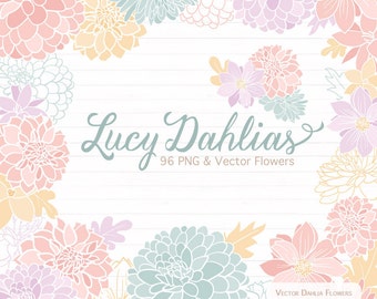 Lucy Dahlia Clipart & Vectors in Grandmas Garden - vector flowers, flower clipart, dahlia flowers, vector dahlias, dahlia clipart