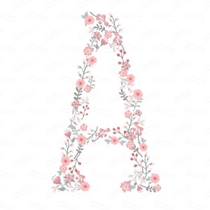 Professional Floral Alphabet Clipart & Vectors Pink And Grey Floral Monogram, Floral Alphabet Clip Art, Floral Wedding Clipart image 3