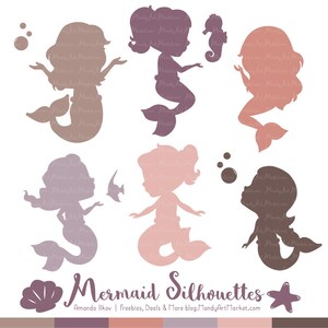 Professional Mermaid Silhouettes Clipart in Buff - neutral Mermaids, Mermaid Clipart, Mermaid Vectors