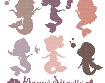 Professional Mermaid Silhouettes Clipart in Buff - neutral Mermaids, Mermaid Clipart, Mermaid Vectors