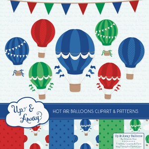 Crayon Box Boy Hot Air Balloons Clipart with Digital Papers - bright hot air balloons clipart, hot air balloons vectors