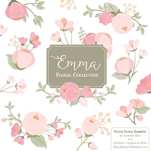 Emma Floral Bunches Clipart & Vectors - pink flowers, pastel flowers, flower clipart, floral clipart, wedding flowers
