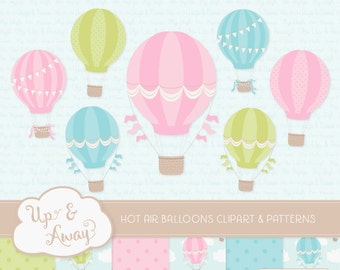 Fresh Hot Air Balloons Clipart with Digital Papers - bright hot air balloons clipart, hot air balloons vectors