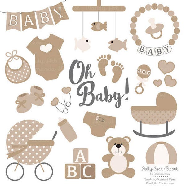 Premium Oh Baby Clipart & Vectors Set in Champagne - Champagne Brown Baby Clipart, Champagne Baby Shower, Baby Stuff, Baby Shower Vectors