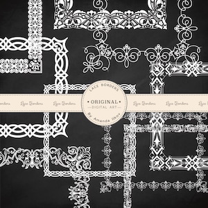 Premium Digital Lace Frames, Lace Border Clip Art, Digital Scrapbook Frames - White Lace Square Frames and Rectangle Frames