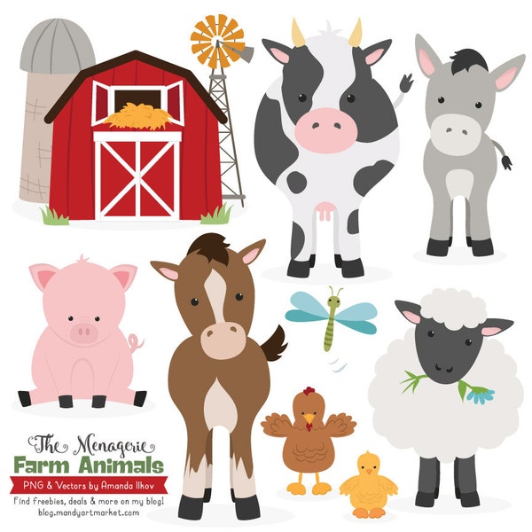 Premium Farm Animals Clip Art & Vectors - Farm Animals Clipart, Farm Animal Vectors, Barn Yard Clipart, Cow Clip Art, Horse Clip Art, Pig