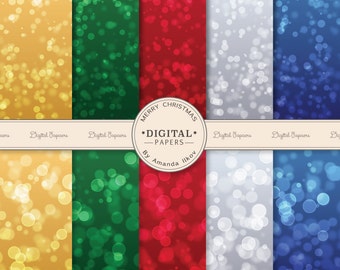 Premium Christmas Bokeh Digital Papers for Scrapbooks, Crafts, Web & More - Bokeh Backgrounds, Bokeh Art, Christmas Glitter Digital Paper