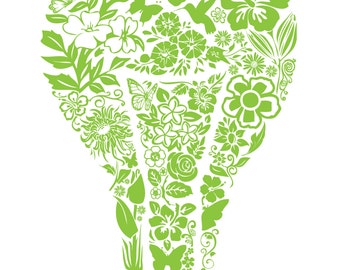 Unique Garden Lightbulb Wall Art / Clipart for Printing, Digital Crafting, Invitations, Web Design and More - "Think Green" by Amanda Ilkov
