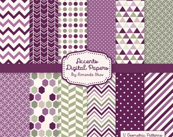 Professional Geometric Digital Papers & Vectors in Plum - Geometric Patterns, Digital Paper, Vector Patterns, Geometric Papers