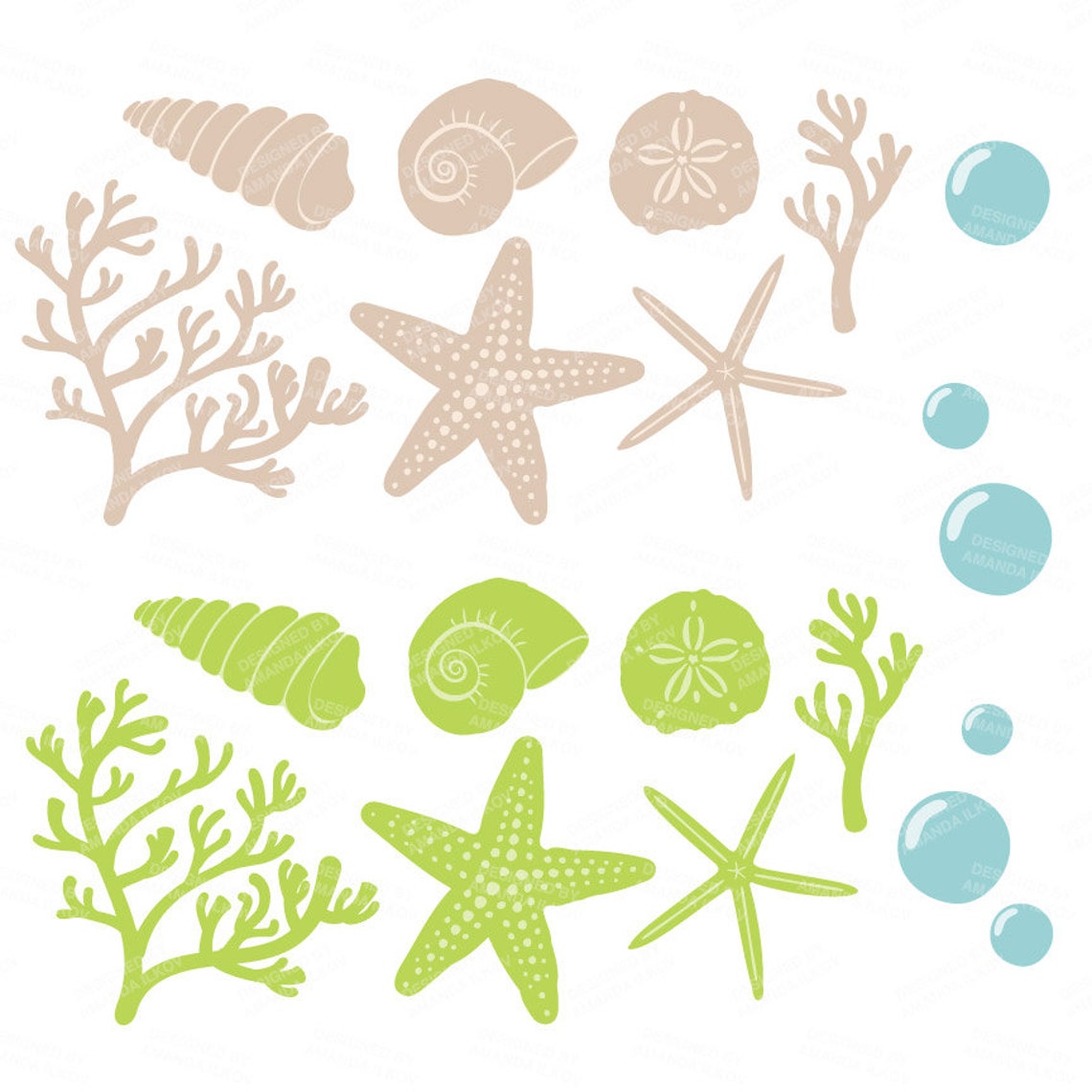 Premium Seashells Clipart & Vector Set - Bright Blue Seashells ...