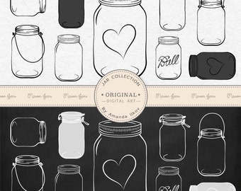 Professional Chalkboard Mason Jar Clip Art / Jar Vectors - Chalk Mason Jar Clipart, Chalkboard Jar Clipart, Preserve Jar Clipart, Jam Jars