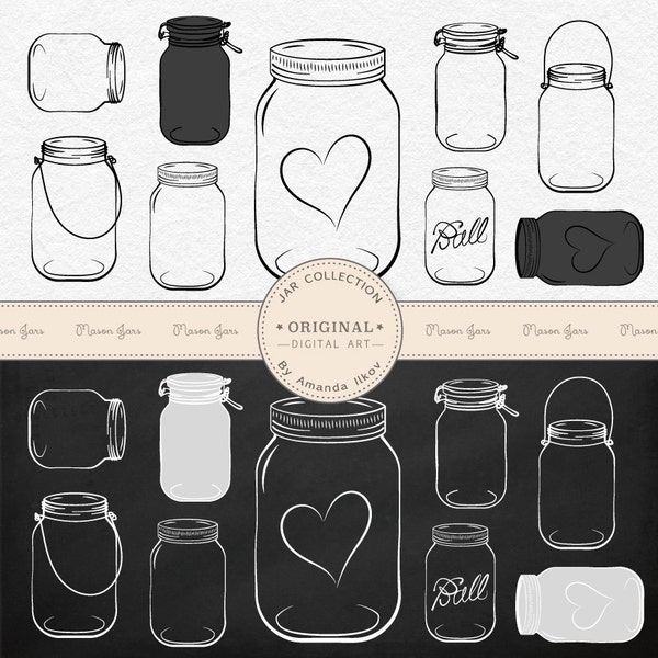 Professional Chalkboard Mason Jar Clip Art / Jar Vectors - Chalk Mason Jar Clipart, Chalkboard Jar Clipart, Preserve Jar Clipart, Jam Jars