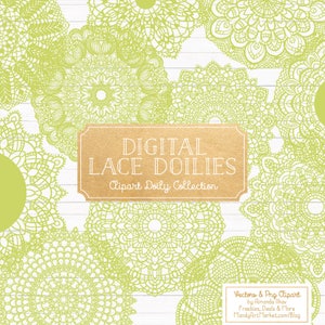 Premium Large Bamboo Lace Doily Vectors - Doily Clipart Images, Digital Vector Doilies, Bamboo Clipart Doily, Green Doily Clipart