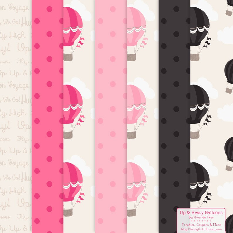Hot Pink Hot Air Balloons Clipart With Digital Papers Pink - Etsy