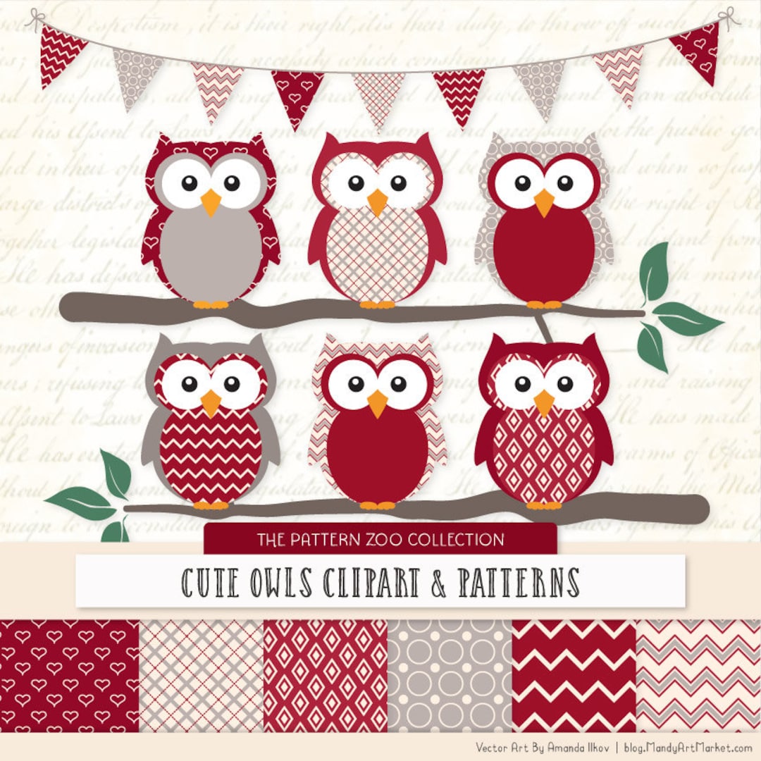 Patterned Ruby Owls Clipart and Digital Papers Ruby Red Owl Clipart, Owl  Vectors, Baby Owls, Cute Owls - Etsy