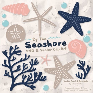 Premium Vector Seashells Clipart in Navy and Blush - Blue Seashells, Starfish Clipart, Seashells Clip Art, Seashell Vectors, Coral Clipart