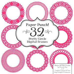 32 Premium Paper Punch Hot Pink Lace Frames Clipart & Vectors -  Pink Lace Circle Frames, Scrapbook Frames, Digital Frames, Vector Frames