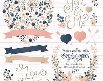 Professional Floral Heart Clipart & Vectors - Floral Heart Clip Art, Birthday Clipart, Wedding Clip Art, Wedding Vectors, Love C